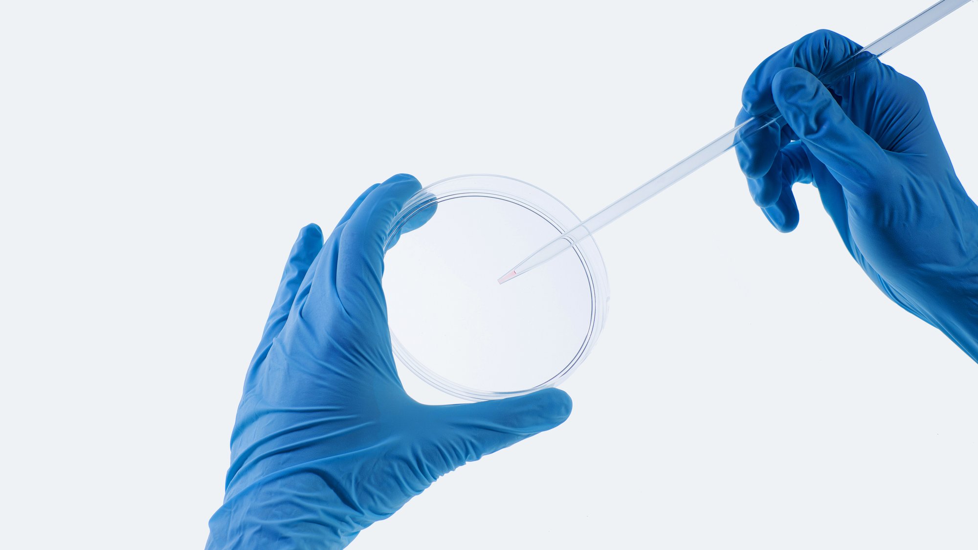 Close up image of scientist hands holding droplet