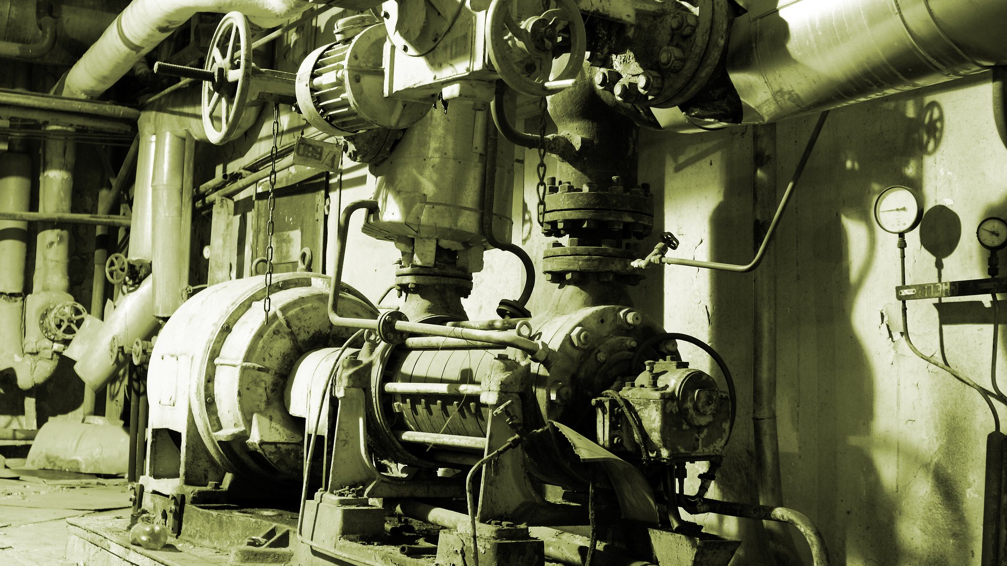 industrial pumps and pipelines in factory
